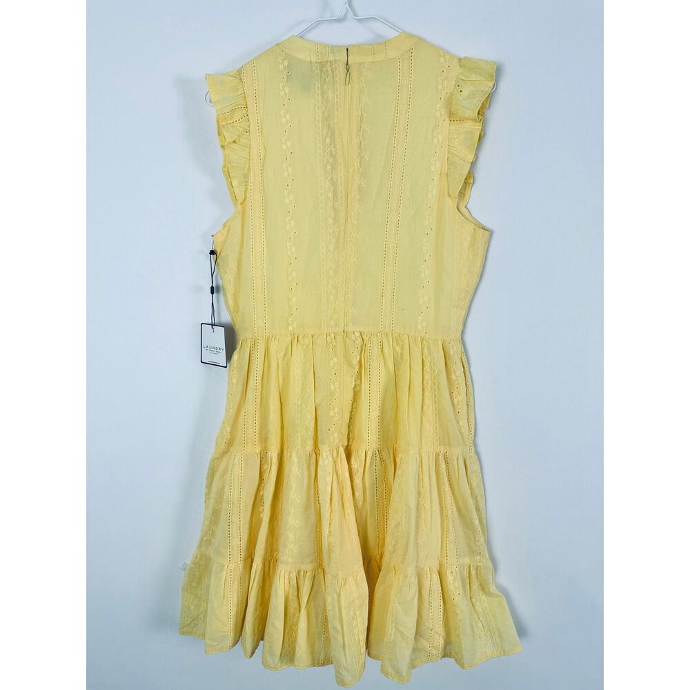 Laundry by Shelli Segal Butter Yellow Cotton Embroidered Eyelet Mini Dress 6 - Picture 5 of 10